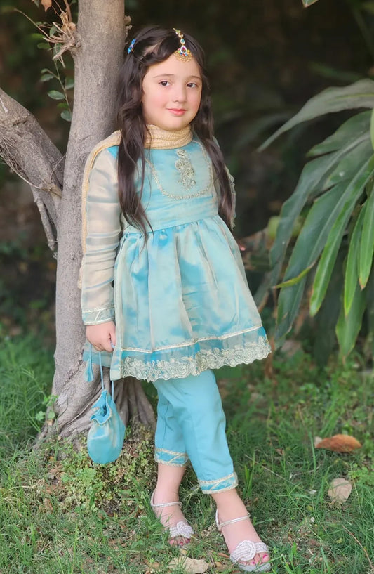 Modest Girls Maysuri 3 Piece Frock - 9025 - MOD25EKK - Green - Festive Collection