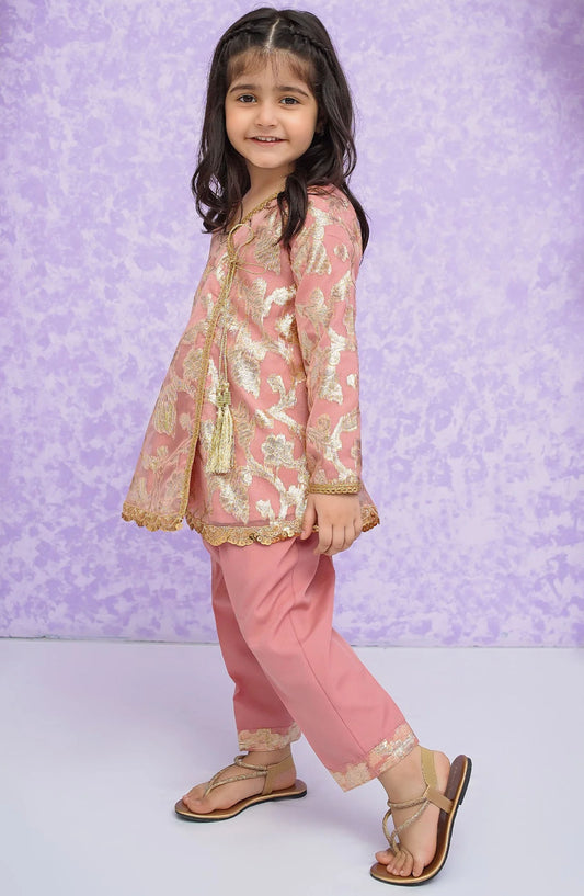 Modest Embroidered Banarasi Stitched 2 Piece Suit - 9065 - MOD25GFC - Pink - Festive Collection