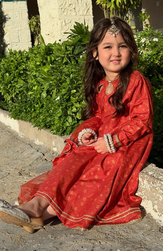 Modest Cotton 3 Piece Frock - 9220 - MOD25EKK - Orange - Festive Collection