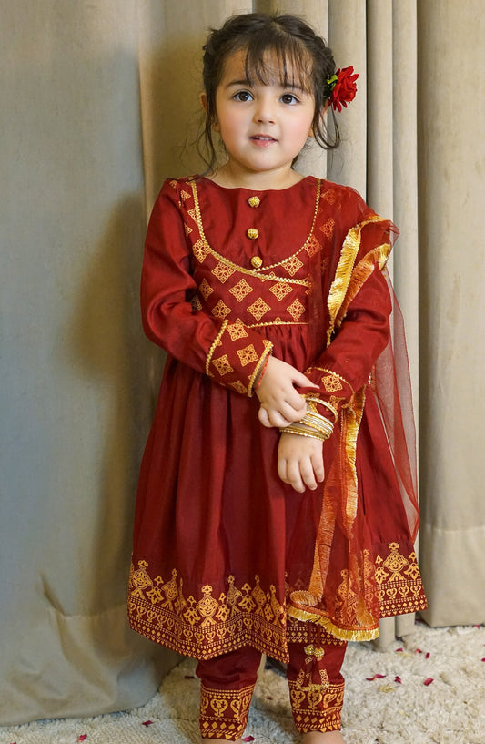 Modest Embroidered Raw Silk Stitched 2 Piece - 9910-Mar- Gulnar - MD25F - Festive Collection