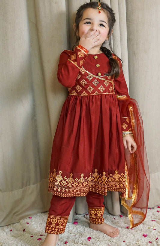 Modest Embroidered Raw Silk Stitched 2 Piece - 9910-Mar- Gulnar - MD25F - Festive Collection