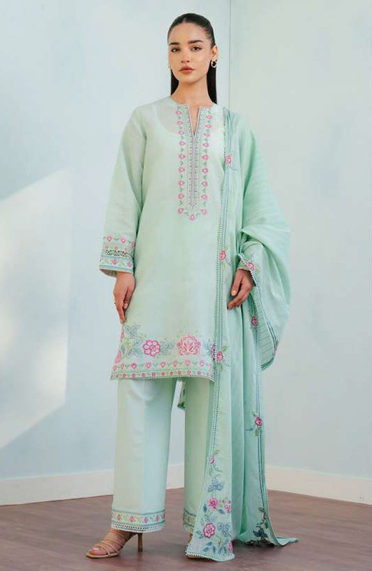 Coco by Zara Shahjahan Embroidered Lawn Unstitched 3 Piece Suit - D-09 A Indi - ZS25CL - Sea Green - Summer Collection