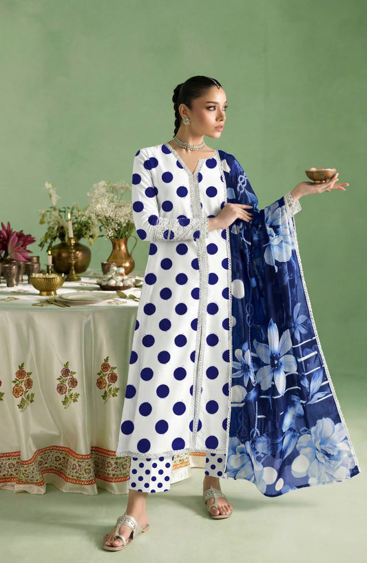 A Dots by Aalaya Printed Lawn Unstitched 3 Piece Suit - D-08 - ALY26DTS - Blue - Summer Collection