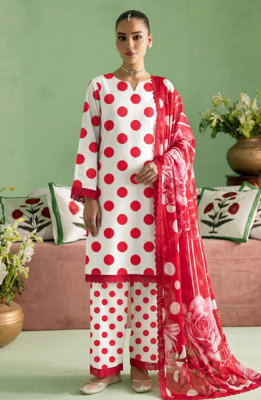 A Dots by Aalaya Printed Lawn Unstitched 3 Piece Suit - D-05 - ALY26DTS - Red - Summer Collection