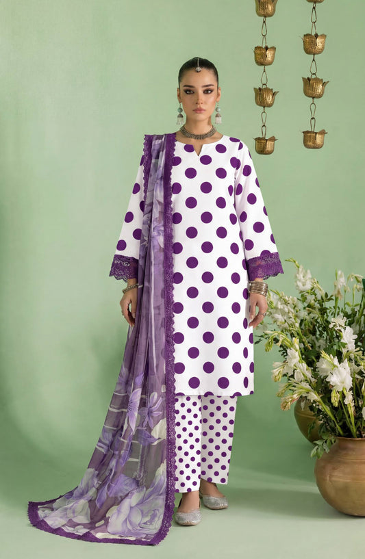 A Dots by Aalaya Printed Lawn Unstitched 3 Piece Suit - D-03 - ALY26DTS - Purple - Summer Collection