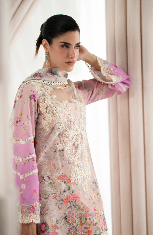 AJR Garden Whisper Embroidered Silk Unstitched 3 Piece Suit - AJR-GW-08 CEYLA - AJR25GW - Pink - Luxury Collection