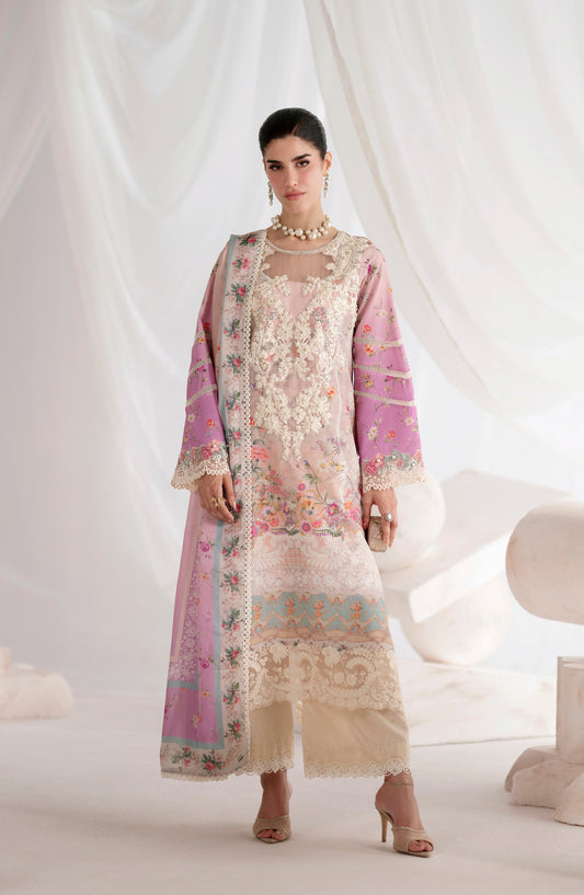 AJR Garden Whisper Embroidered Silk Unstitched 3 Piece Suit - AJR-GW-08 CEYLA - AJR25GW - Pink - Luxury Collection