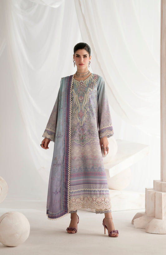 AJR Garden Whisper Embroidered Silk Unstitched 3 Piece Suit - AJR-GW-07 EVARA - AJR25GW - Purple - Luxury Collection
