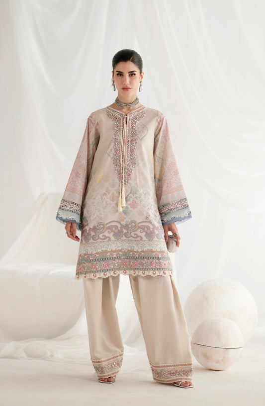 AJR Garden Whisper Embroidered Silk Unstitched 3 Piece Suit - AJR-GW-06 LUMIERE - AJR25GW - Beige - Luxury Collection