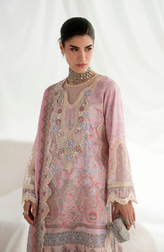 AJR Garden Whisper Embroidered Silk Unstitched 3 Piece Suit - AJR-GW-05 SERENYA - AJR25GW - Pink - Luxury Collection