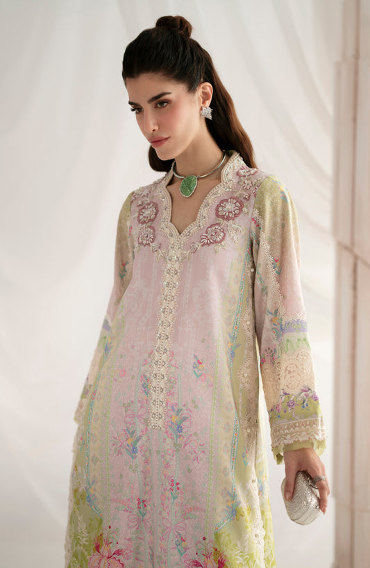 AJR Garden Whisper Embroidered Silk Unstitched 3 Piece Suit - AJR-GW-03 AMORIA - AJR25GW - Light Pink - Luxury Collection
