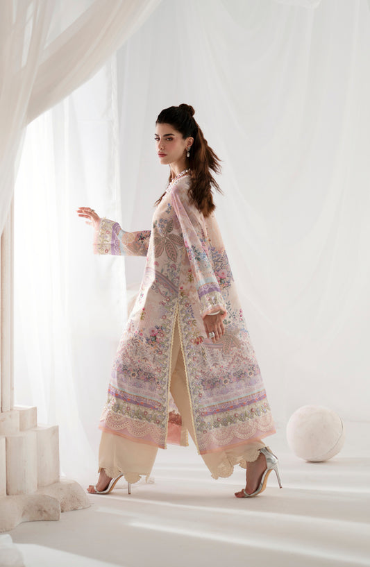 AJR Garden Whisper Embroidered Silk Unstitched 3 Piece Suit - AJR-GW-02 ROSIRA - AJR25GW - Peach - Luxury Collection