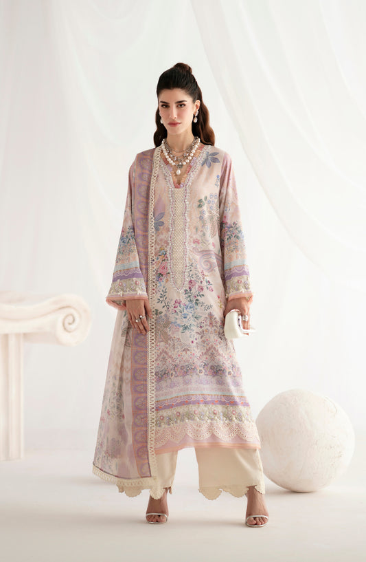 AJR Garden Whisper Embroidered Silk Unstitched 3 Piece Suit - AJR-GW-02 ROSIRA - AJR25GW - Peach - Luxury Collection