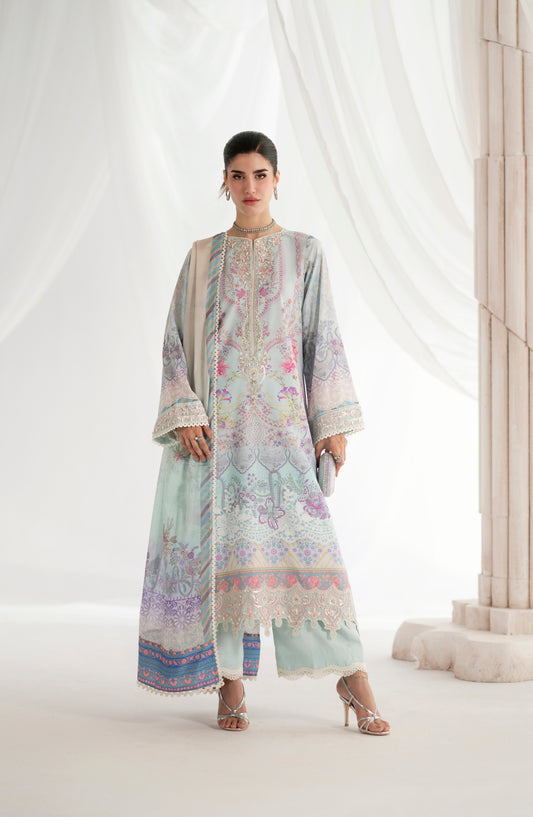 AJR Garden Whisper Embroidered Silk Unstitched 3 Piece Suit - AJR-GW-04 AURINA - AJR25GW - Sky Blue - Luxury Collection