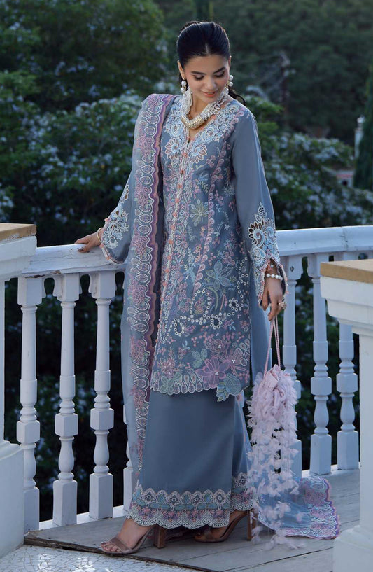 AJR Signature Embroidered Lawn Unstitched 3 Piece Suit - ASL-2609 Aven - AJR26SGN - Blue - Summer Festive Collection