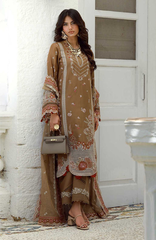 AJR Signature Embroidered Lawn Unstitched 3 Piece Suit - ASL-2606 Noryx - AJR26SGN - Brown - Summer Festive Collection
