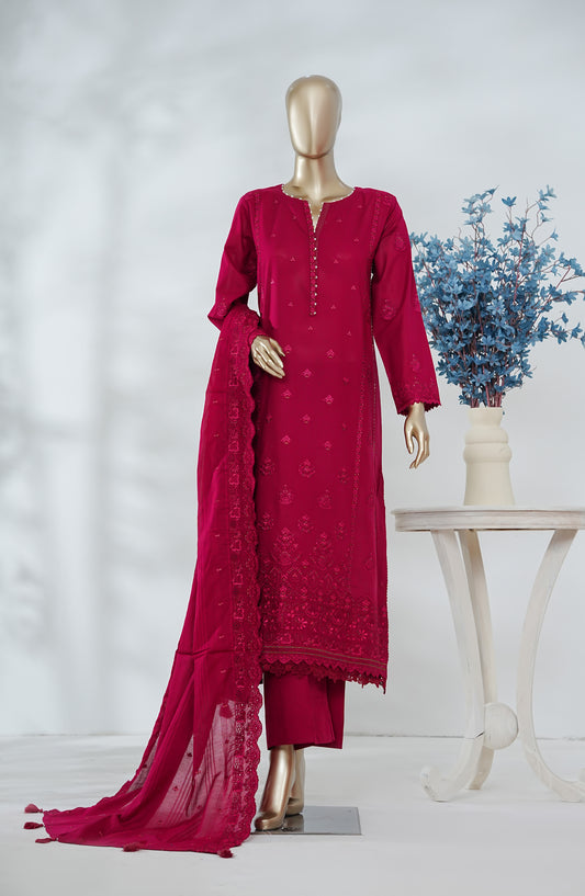 Lakhnawi Celebration by Amna Khadija Embroidered Cotton Stitched 3 Piece Suit - AKLC-01 - AM26LAKH - Red - Eid Collection