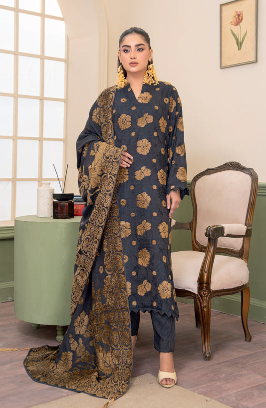 Aagosh by Riaz Arts Premium Jacquard Peach Unstitched 3 Piece Suit - D-05 - RA25AGS - Blue - Winter Collection