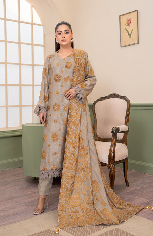Aagosh by Riaz Arts Premium Jacquard Peach Unstitched 3 Piece Suit - D-03 - RA25AGS - Beige - Winter Collection