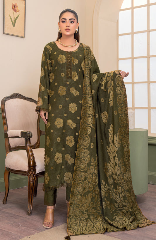 Aagosh by Riaz Arts Premium Jacquard Peach Unstitched 3 Piece Suit - D-02 - RA25AGS - Green - Winter Collection