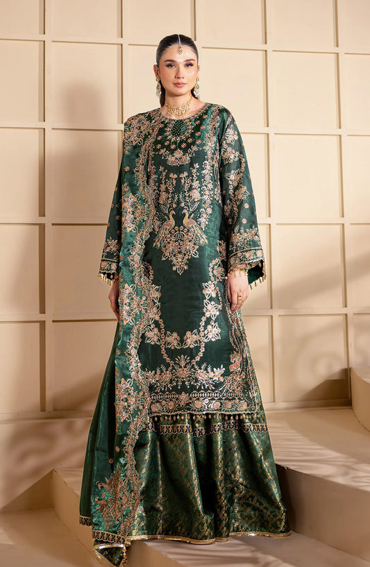 Aaina by Alizeh Embroidered Sheesha Silk Unstitched 3 Piece Suit - 2246 Gota - ALZ26AIN - Green - Luxury Collection