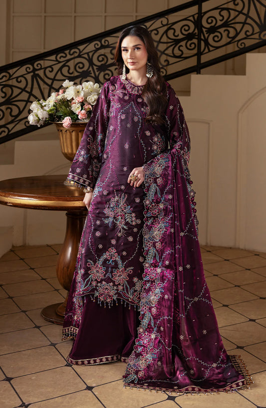 Aaina by Alizeh Embroidered Sheesha Silk Unstitched 3 Piece Suit - 2242 Melisa - ALZ26AIN - Purple - Luxury Collection
