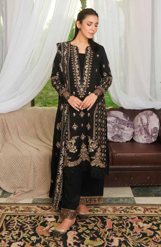 Aarnish by Johra Fancy Embroidered Peach Leather Unstitched 3 Piece Suit - JW-339 - JH25ARNISH - Black - Winter Collection