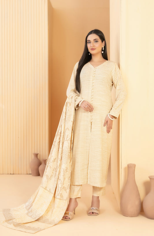 Abiha by Tawakkal Fabrics Fancy Exclusive Leather Peach Unstitched 3 Piece Suit - D-5521 - TF25ABHA - Lemon - Winter Collection