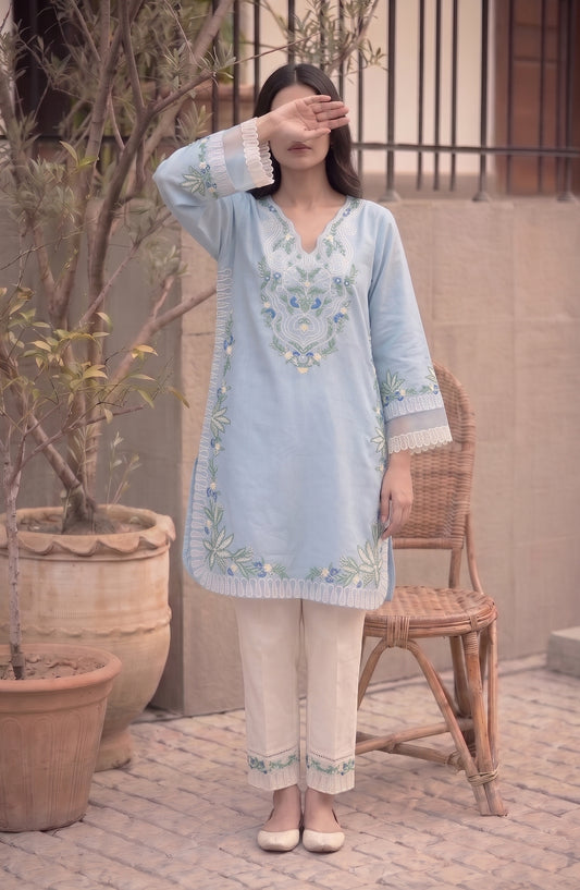 Adaa-e-Khaas by Amna Khadija Embroidered Cotton Stitched 2 Piece Co-ords Set - AKAK-03 - AM26KAK - Blue - Casual Collection