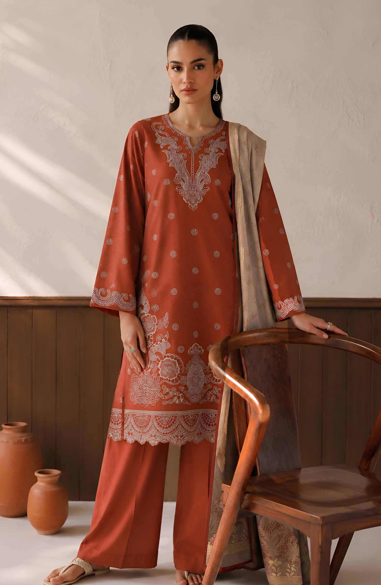 Afreen by Amna Khadija Embroidered Chamki Unstitched 3 Piece Suit - D-02 - AM26FRN - Orange - Winter Collection