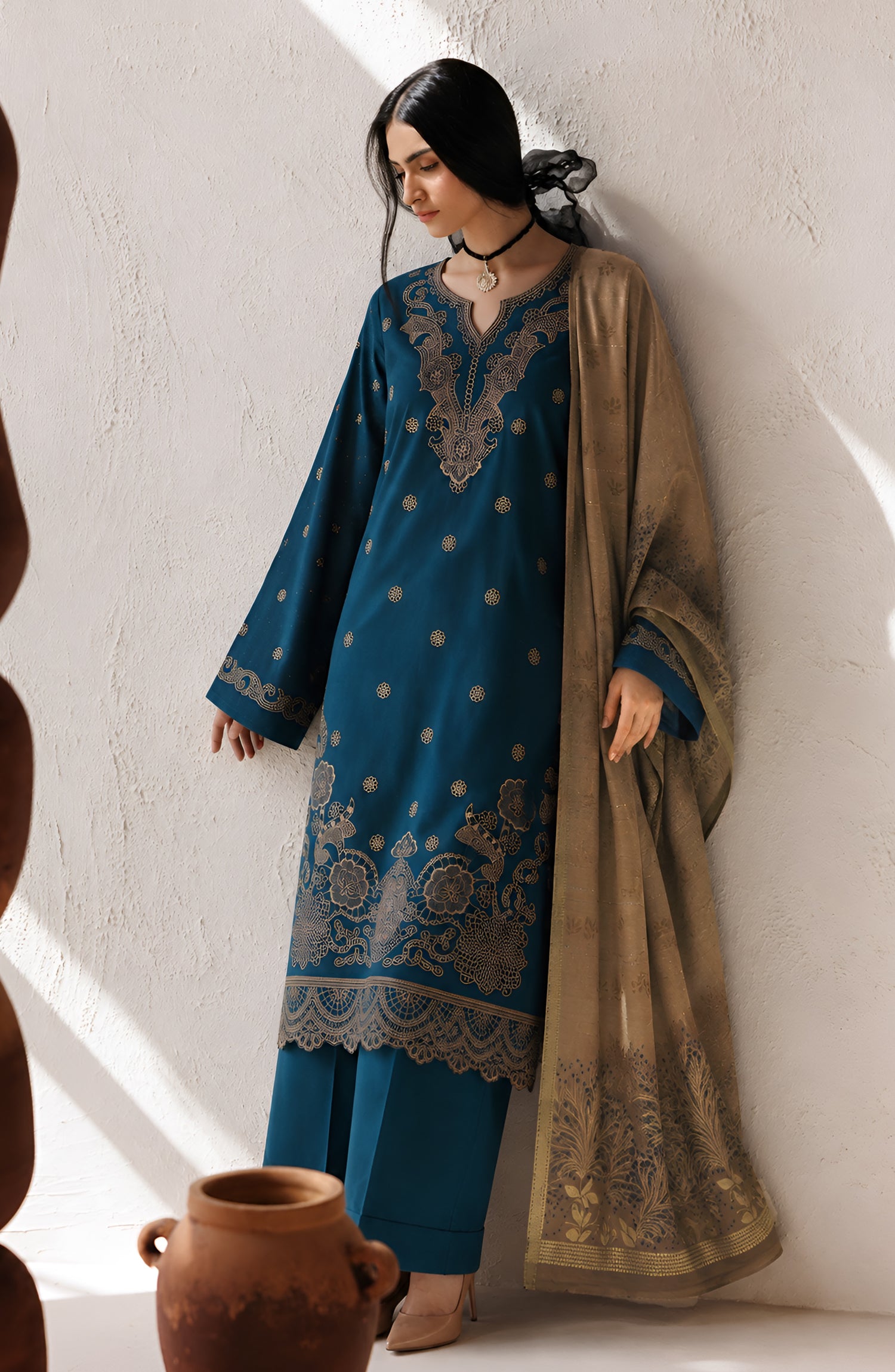 Afreen by Amna Khadija Embroidered Chamki Unstitched 3 Piece Suit - D-03 - AM26FRN - Blue - Winter Collection