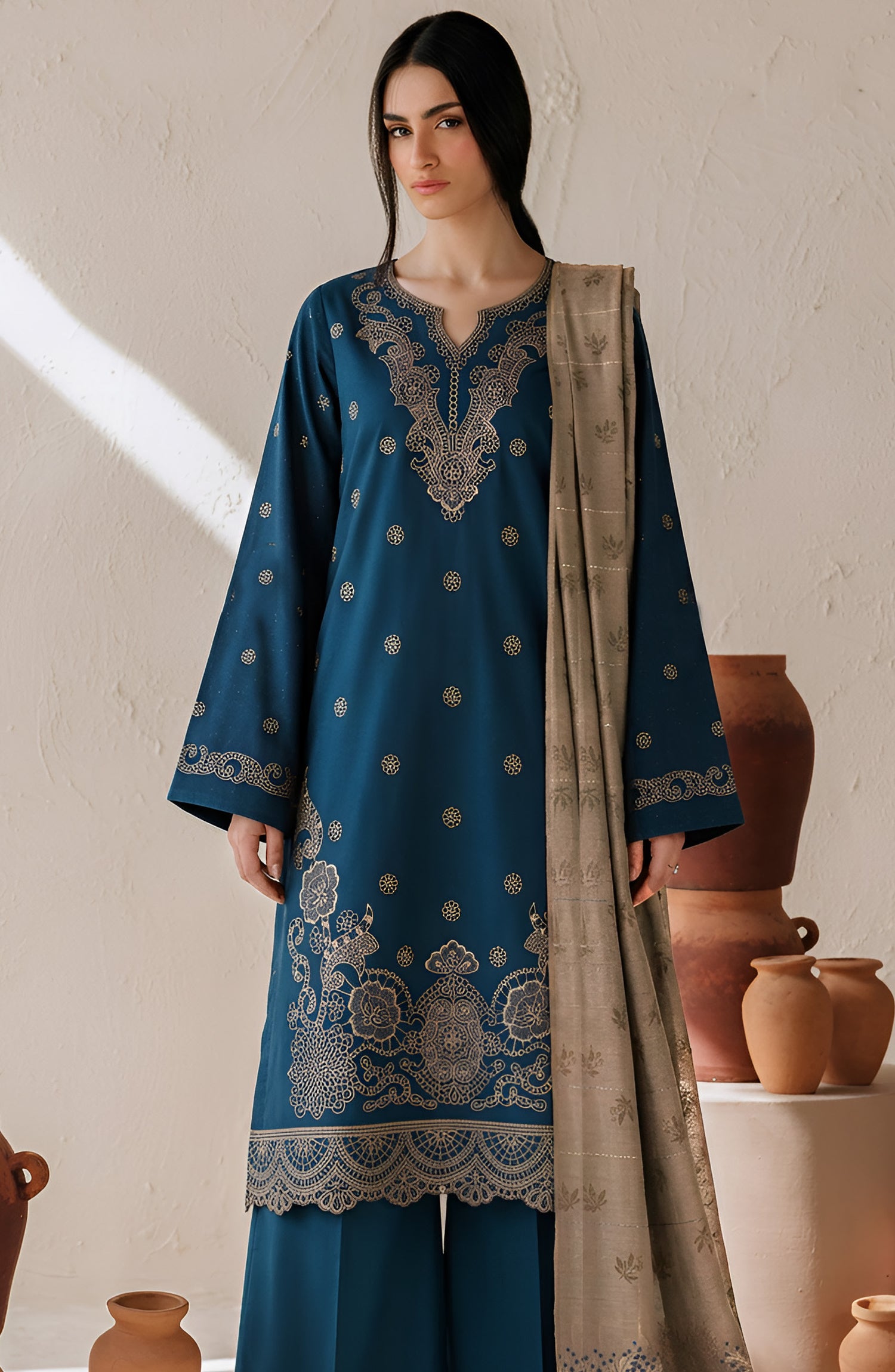Afreen by Amna Khadija Embroidered Chamki Unstitched 3 Piece Suit - D-03 - AM26FRN - Blue - Winter Collection