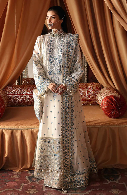 Afrozeh La Fuchsia Luxury Embroidered Raw Silk Unstitched 3 Piece Suit - Chandani - AF25LFU - White - Festive Collection