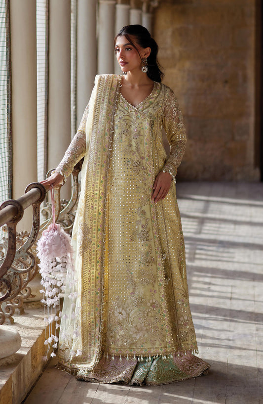 Afrozeh Dastan Goi Embroidered Organza Unstitched 3 Piece Suit - 05 Afsaan - AF26DST - Lemon - Festive Collection