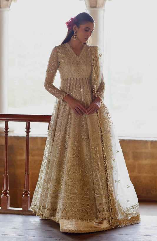 Afrozeh Dastan Goi Embroidered Organza Unstitched 3 Piece Suit - 04 Hikayat - AF26DST - Golden - Festive Collection