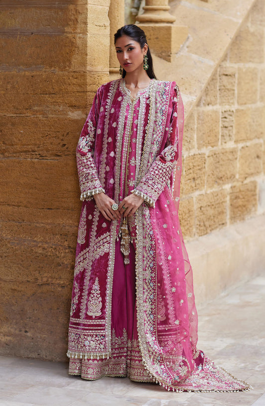 Afrozeh Dastan Goi Embroidered Velvet Unstitched 3 Piece Suit - 02 Mehfil - AF26DST - Pink - Festive Collection