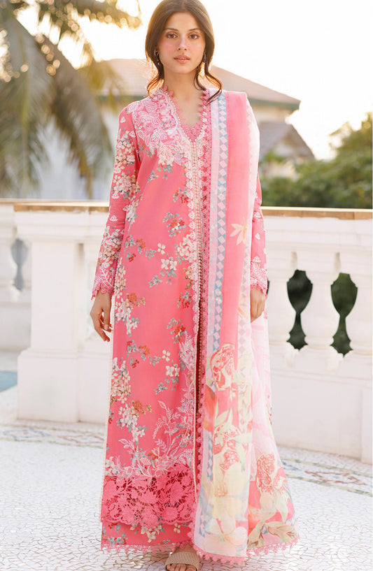 Afrozeh Summer Together Embroidered Lawn Unstitched 3 Piece Suit - FWU0010 Amelune - AF26SMT - Pink - Luxury Collection