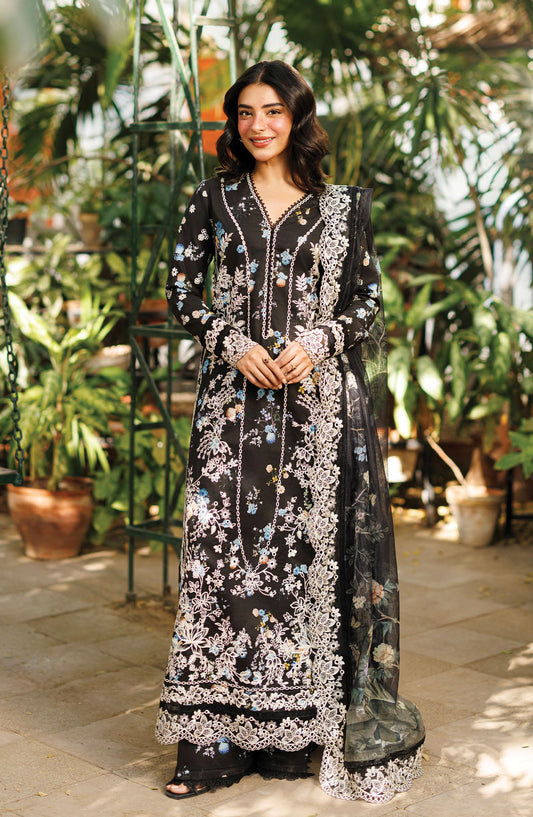 Afrozeh Summer Together Embroidered Lawn Unstitched 3 Piece Suit - FWU0006 Nyrella - AF26SMT - Black - Luxury Collection