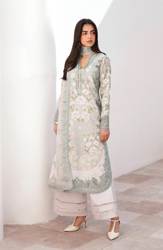 Afrozeh Sunspell Embroidered Lawn Unstitched 3 Piece Suit - Lumiereh - AF26SNS - Grey - Summer Collection