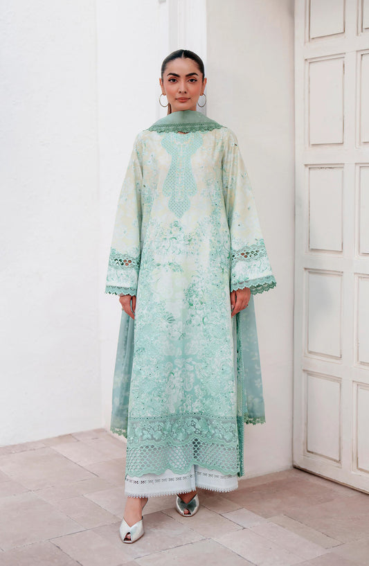 Afrozeh Sunspell Embroidered Lawn Unstitched 3 Piece Suit - Auryn - AF26SNS - Sea Green - Summer Collection
