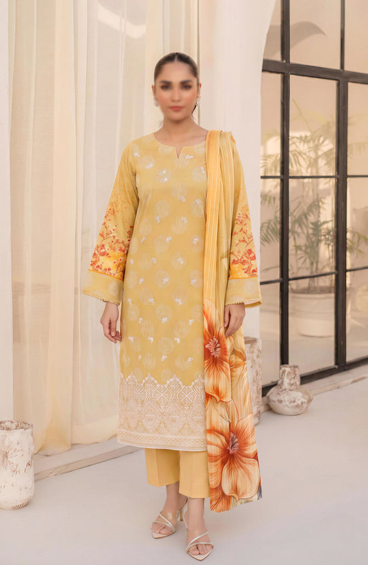 Afrozeh by Al Karim Embroidered Lawn Unstitched 3 Piece Suit - D-09 - AK26FRO - Yellow - Summer Collection