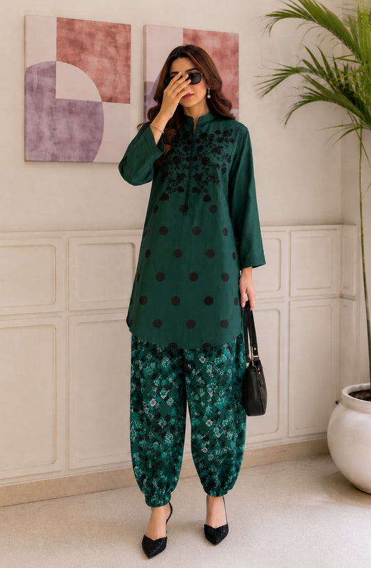 Afsana Basics by Amna Khadija Embroidered Lawn Stitched 2 Piece Co-ord Set - AKAB-02 - AM26FSNA - Green - Summer Collection
