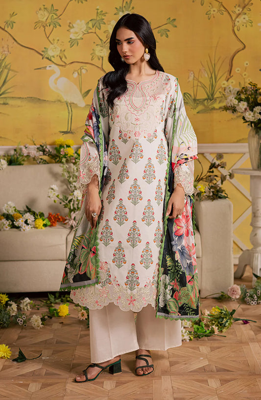 Afsana by Mahnur Embroidered Lawn Unstitched 3 Piece Suit - AL-08 - MH26AFS - Off White - Summer Collection