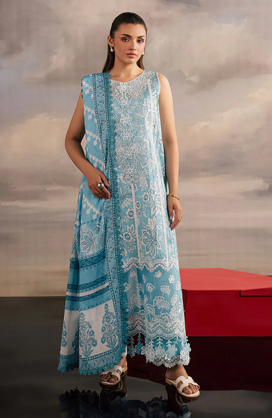 Afsana by Mahnur Embroidered Lawn Unstitched 3 Piece Suit - AL-02 - MH26AFS - Blue - Summer Collection