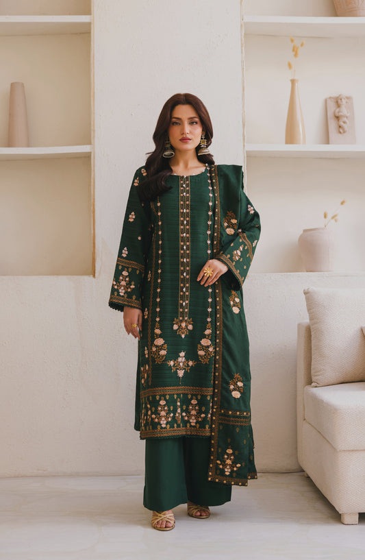 Afsana by Peridot Embroidered Dhanak Wool Unstitched 3 Piece Suit - 490-B - PT25AF - Green - Winter Collection
