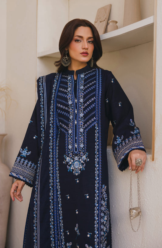 Afsana by Peridot Embroidered Khaddar Unstitched 3 Piece Suit - 488-B - PT25AF - Blue - Winter Collection