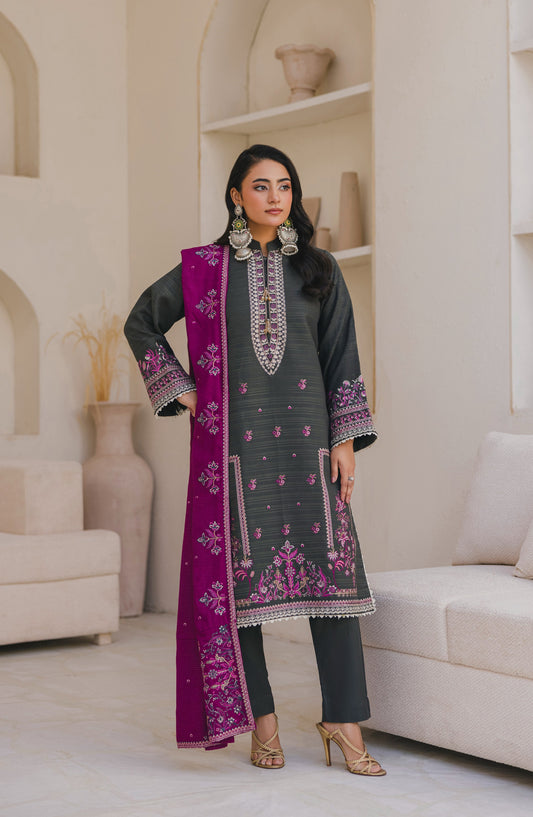 Afsana by Peridot Embroidered Khaddar Unstitched 3 Piece Suit - 487-B - PT25AF - Grey - Winter Collection