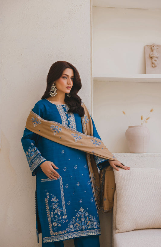 Afsana by Peridot Embroidered Khaddar Unstitched 3 Piece Suit - 487-A - PT25AF - Blue - Winter Collection