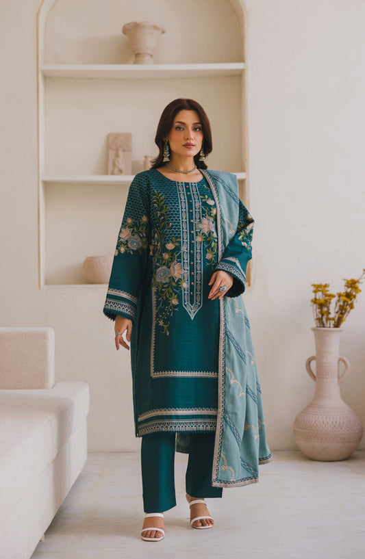 Afsana by Peridot Embroidered Dhanak Wool Unstitched 3 Piece Suit - 486-B - PT25AF - Green - Winter Collection