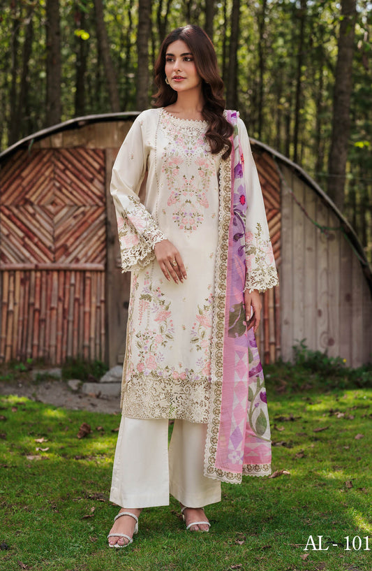 Afsanah Essential Embroidered Lawn Unstitched 3 Piece Suit - AL-101 - AFS26ES - Fawn - Summer Collection